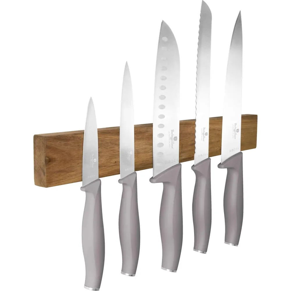 Ensemble de 6 couteaux avec support magnétique en bois d'acacia