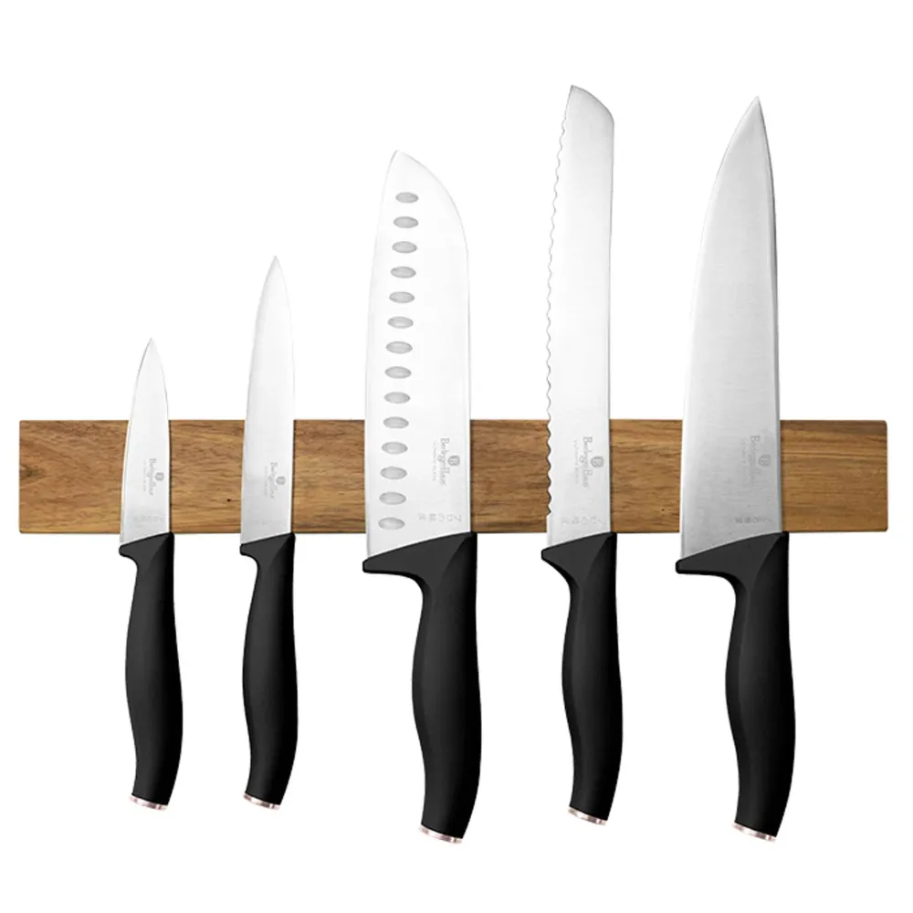 Ensemble de 6 couteaux avec support magnétique en bois d'acacia