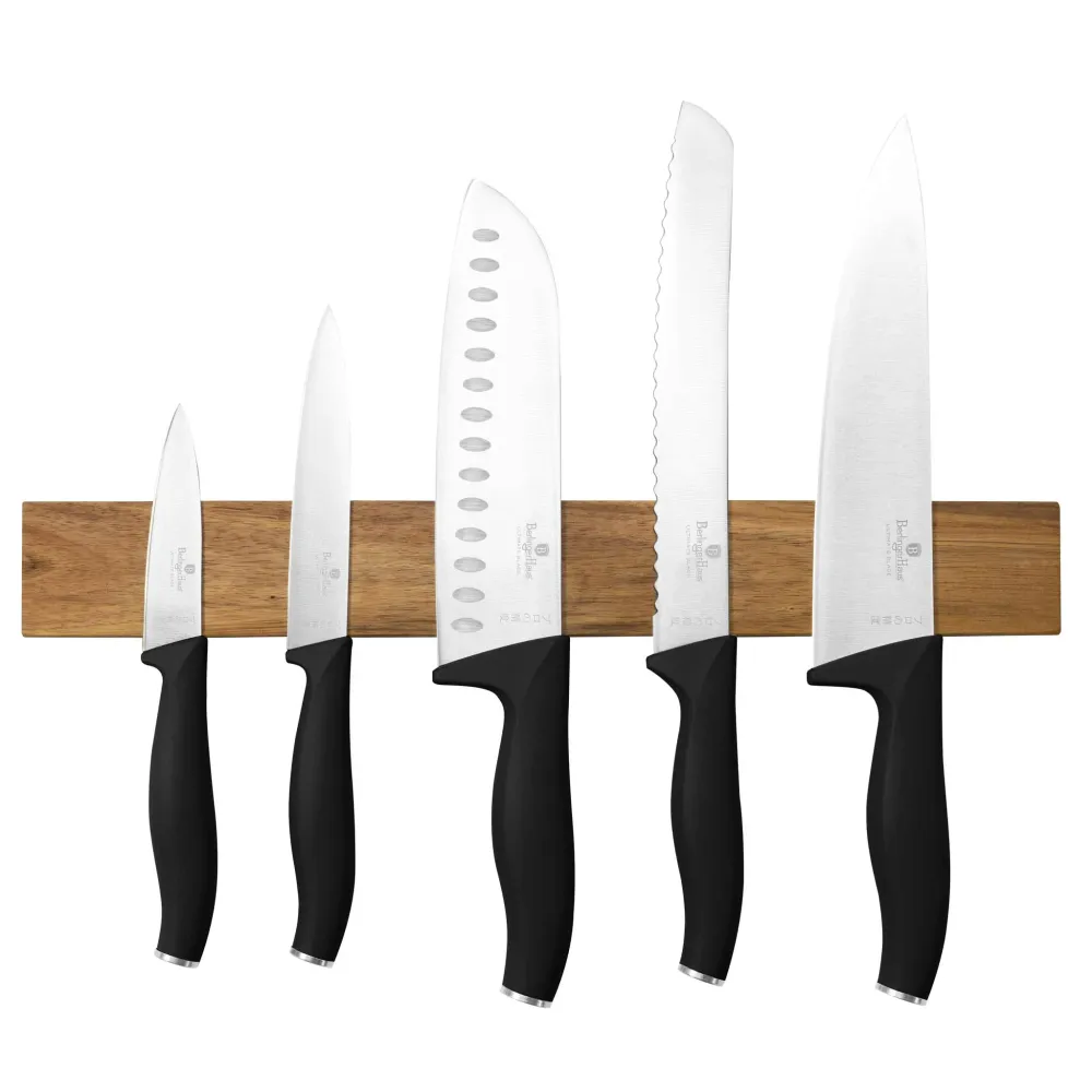 Ensemble de 6 couteaux avec support magnétique en bois d'acacia