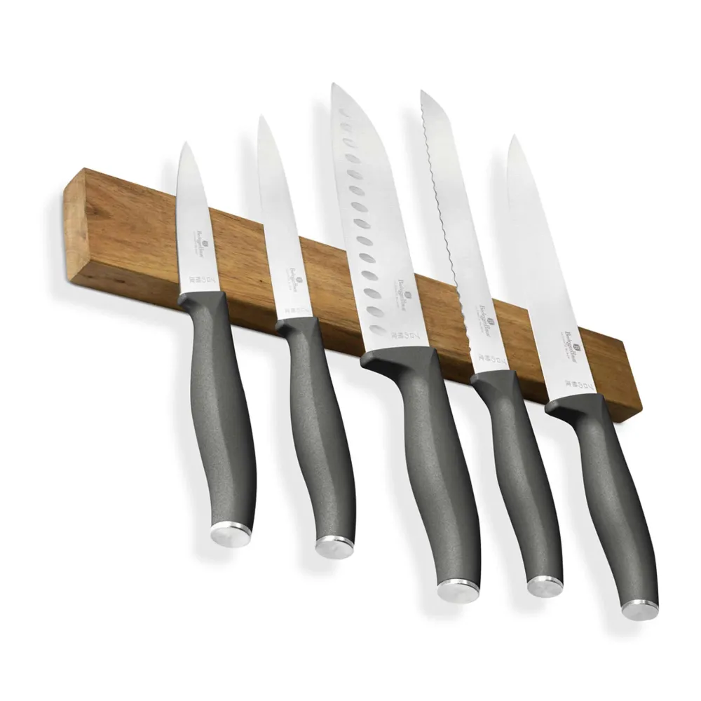 Ensemble de 6 couteaux avec support magnétique en bois d'acacia