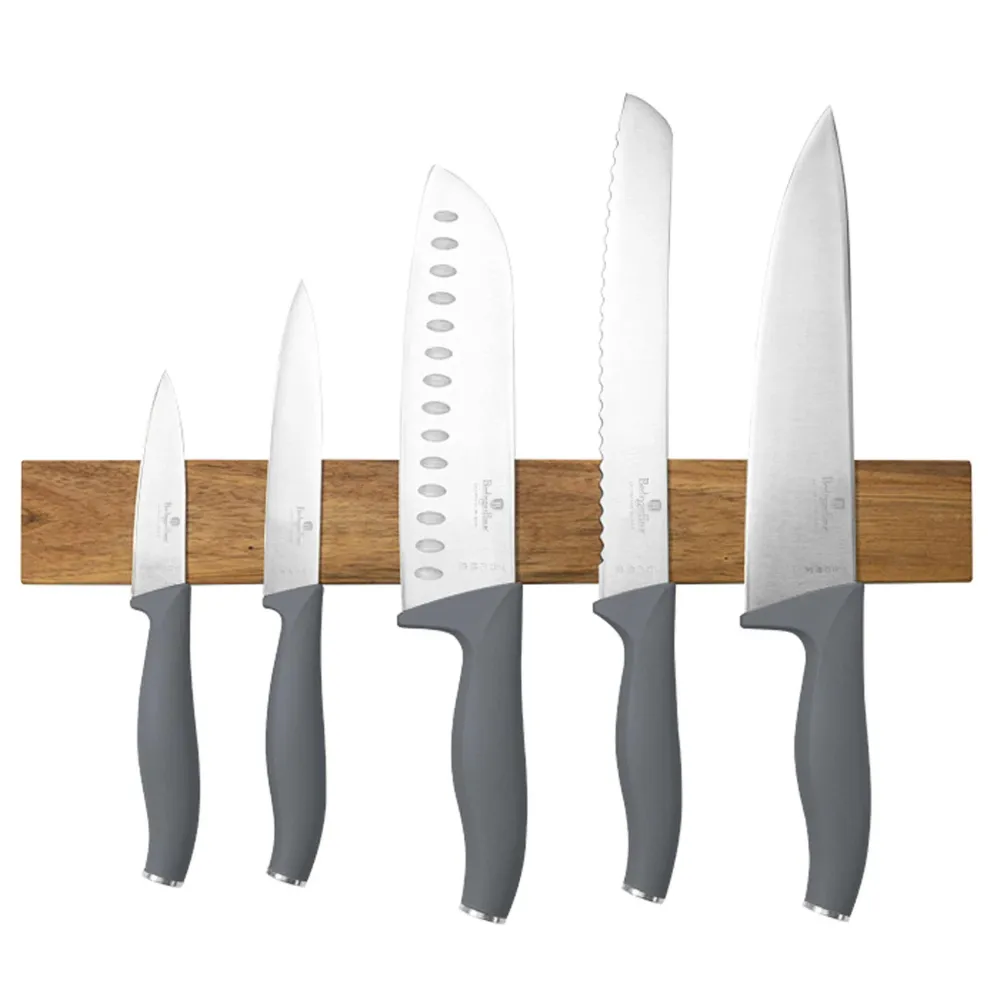 Ensemble de 6 couteaux avec support magnétique en bois d'acacia