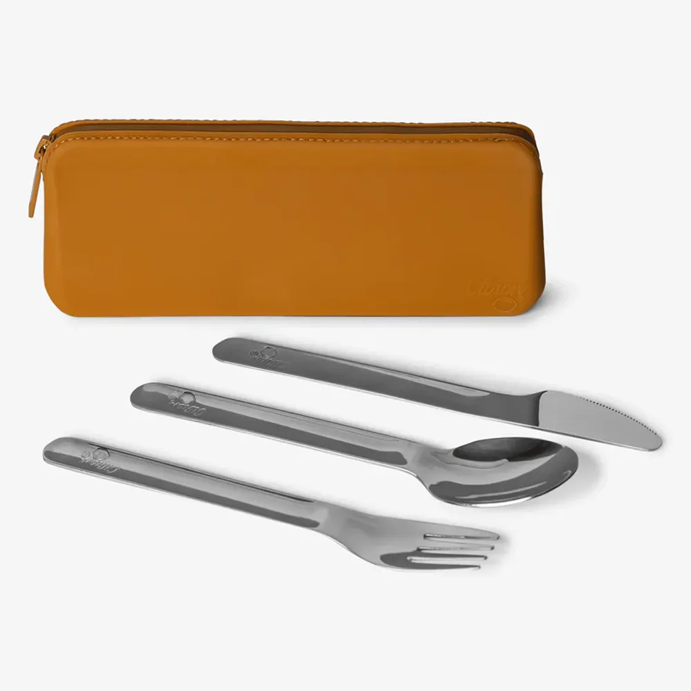 Citron Set de Couverts en Acier Inoxydable avec Pochette – Caramel