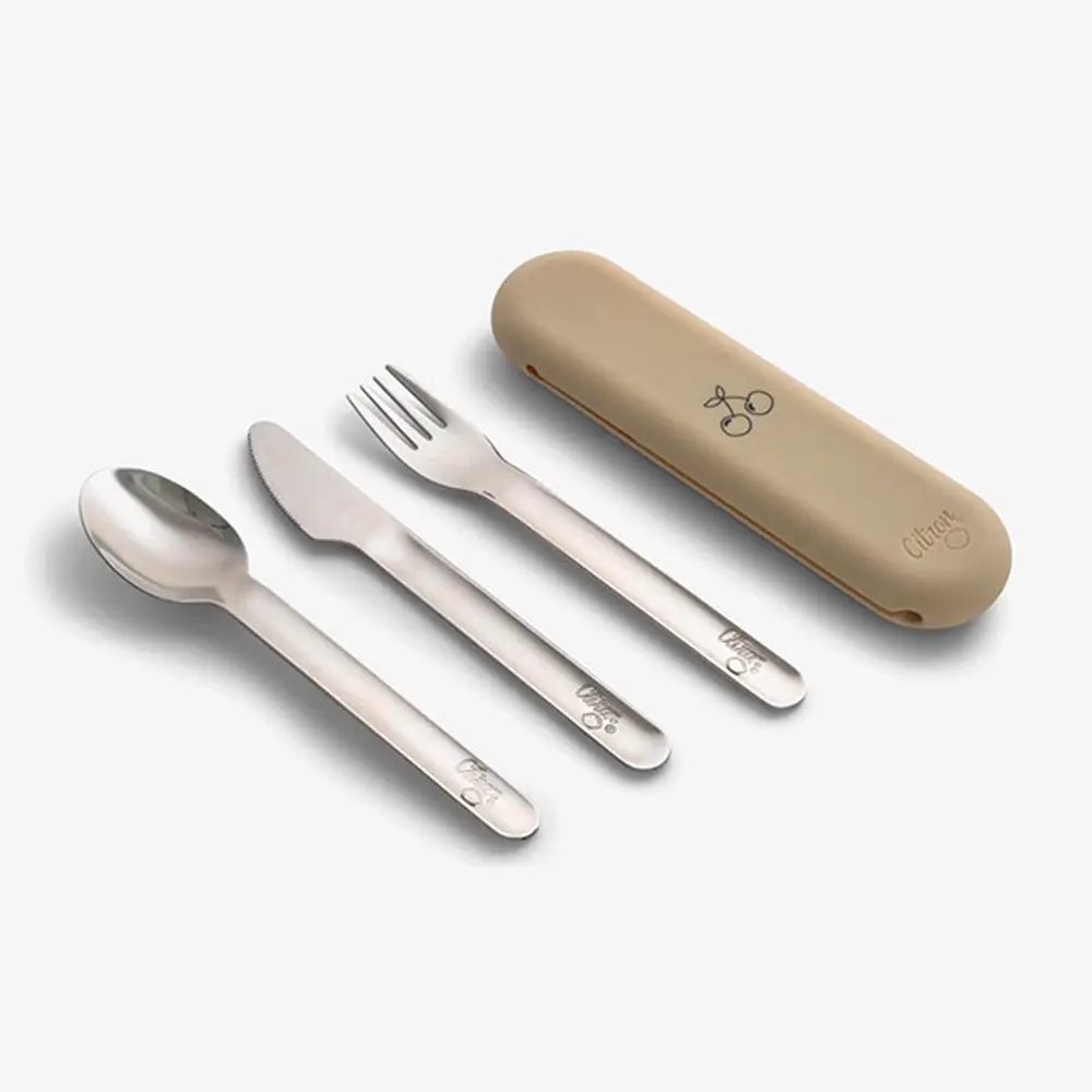 Citron Set de Couverts avec Étui en Silicone – Beige