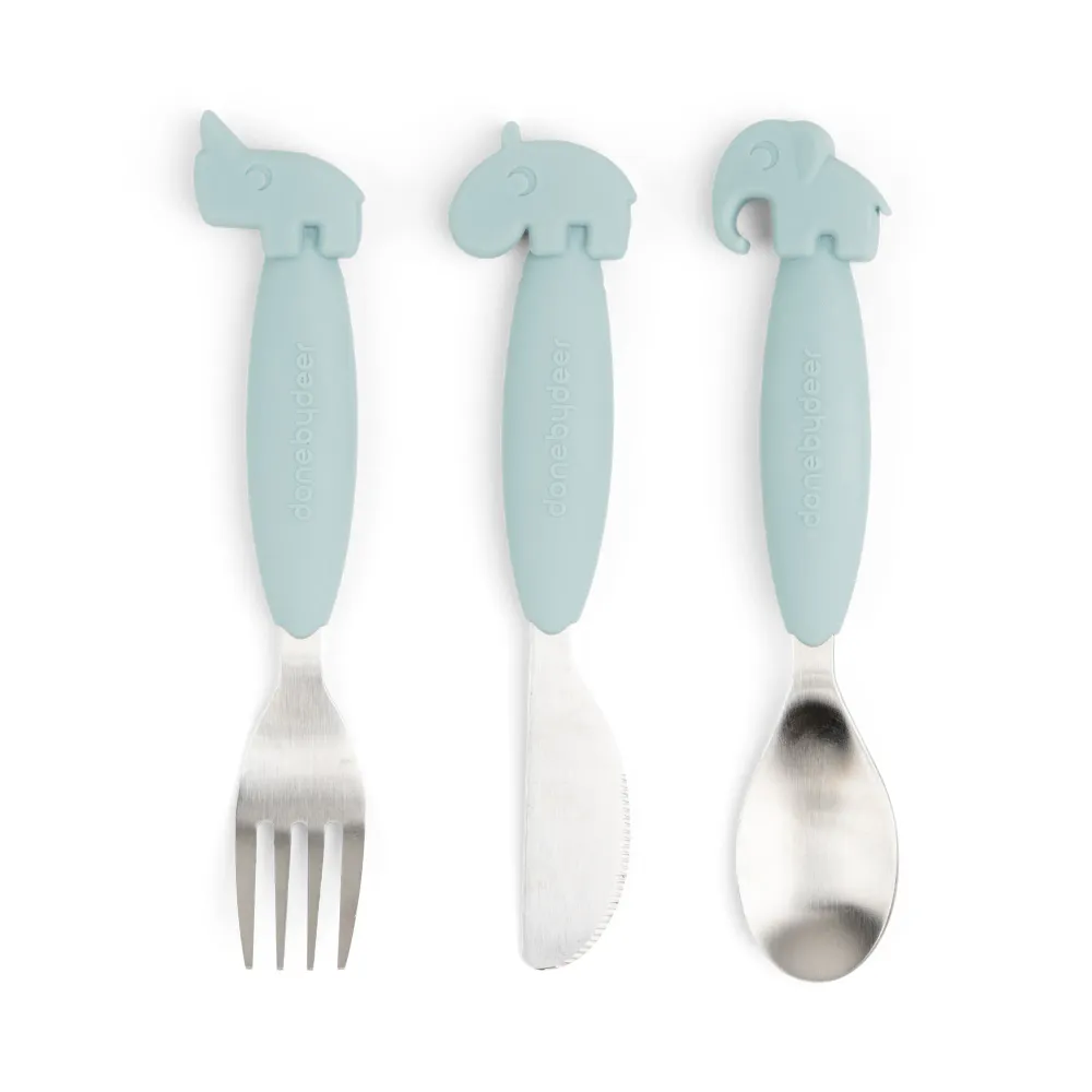 Couverts set de 3 Easy-grip - Deer friends - Bleu Done by Deer