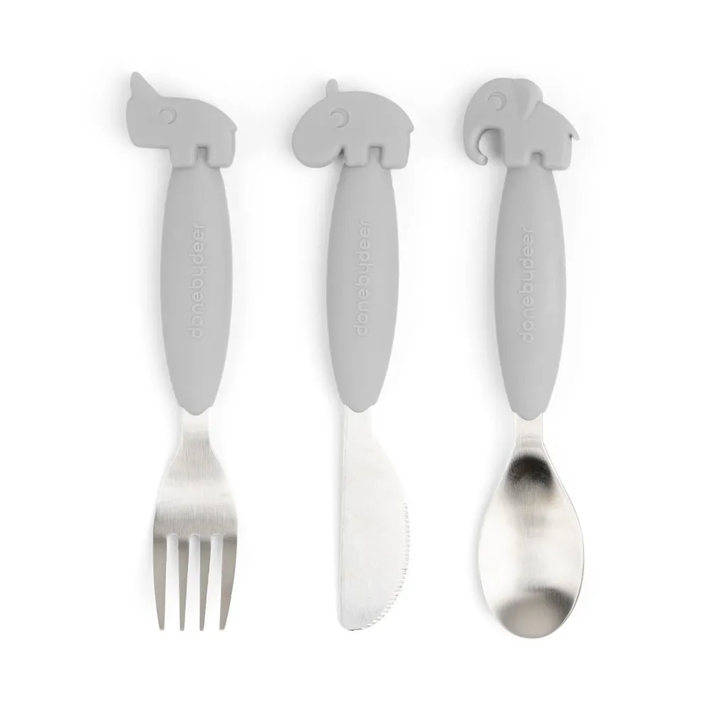 Couverts set de 3 Easy-grip - Deer friends - Gris Done by Deer