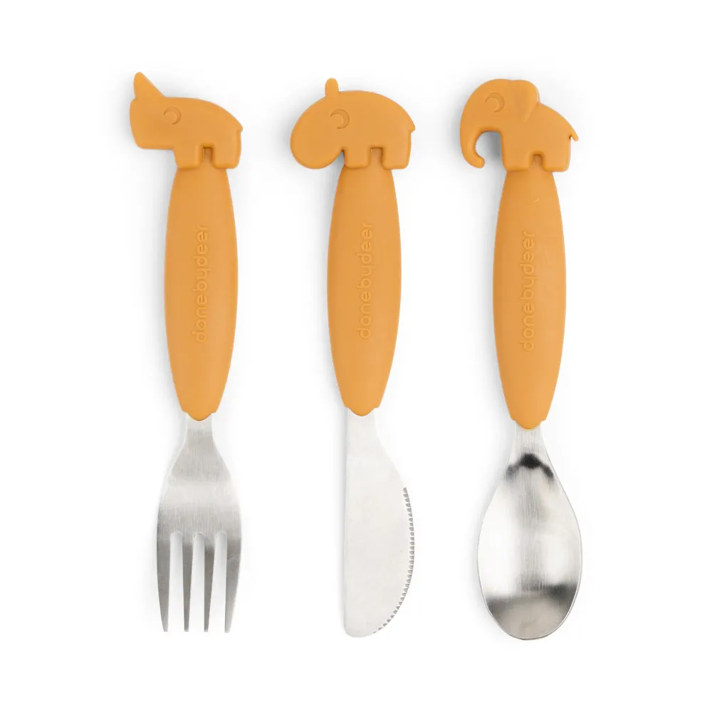 Couverts set de 3 Easy-grip - Deer friends - Moutarde Done by Deer