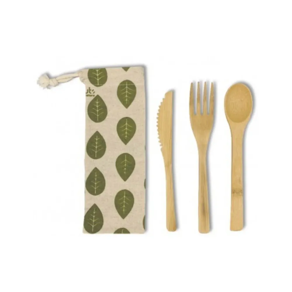 Set 3 couverts bambou avec sac en lin