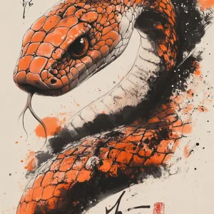 Serpent de style japonais en couleur orange Fine Artic