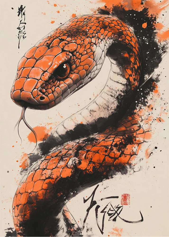 Serpent de style japonais en couleur orange Fine Artic