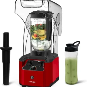 🥤 Mélangeur Commercial Silencieux CRANDDI K90 – 2200W – Avec Couvercle Insonorisant – Pichet 2,268 g – Rouge (Boite ouverte)