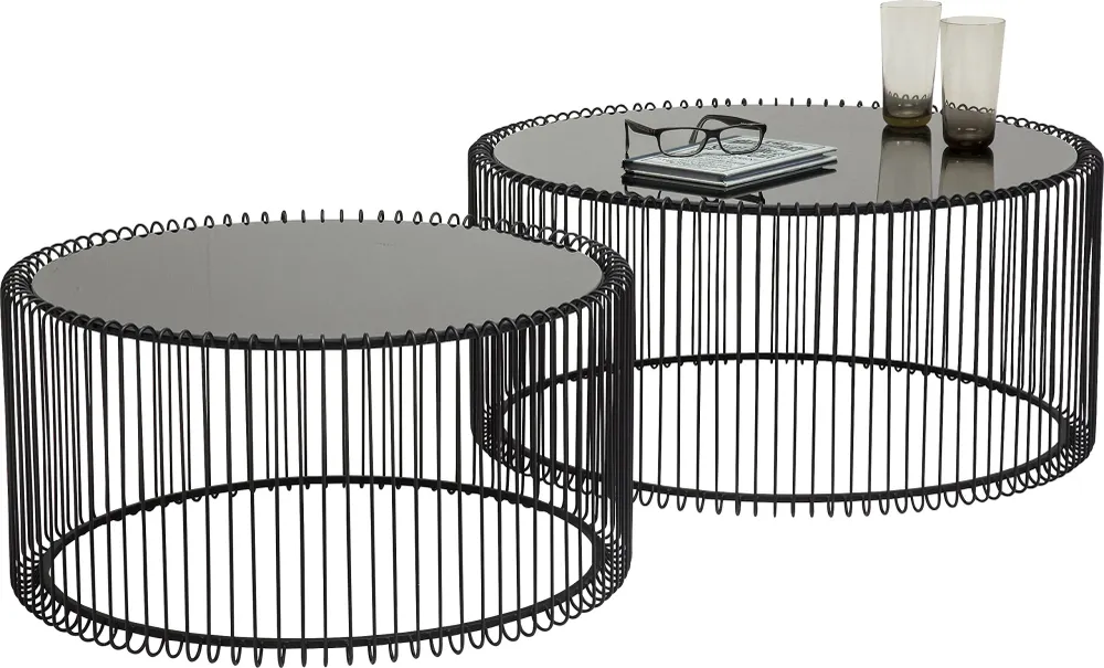 Lot de 2 Tables Basses Rondes en Verre Moderne Kare Design