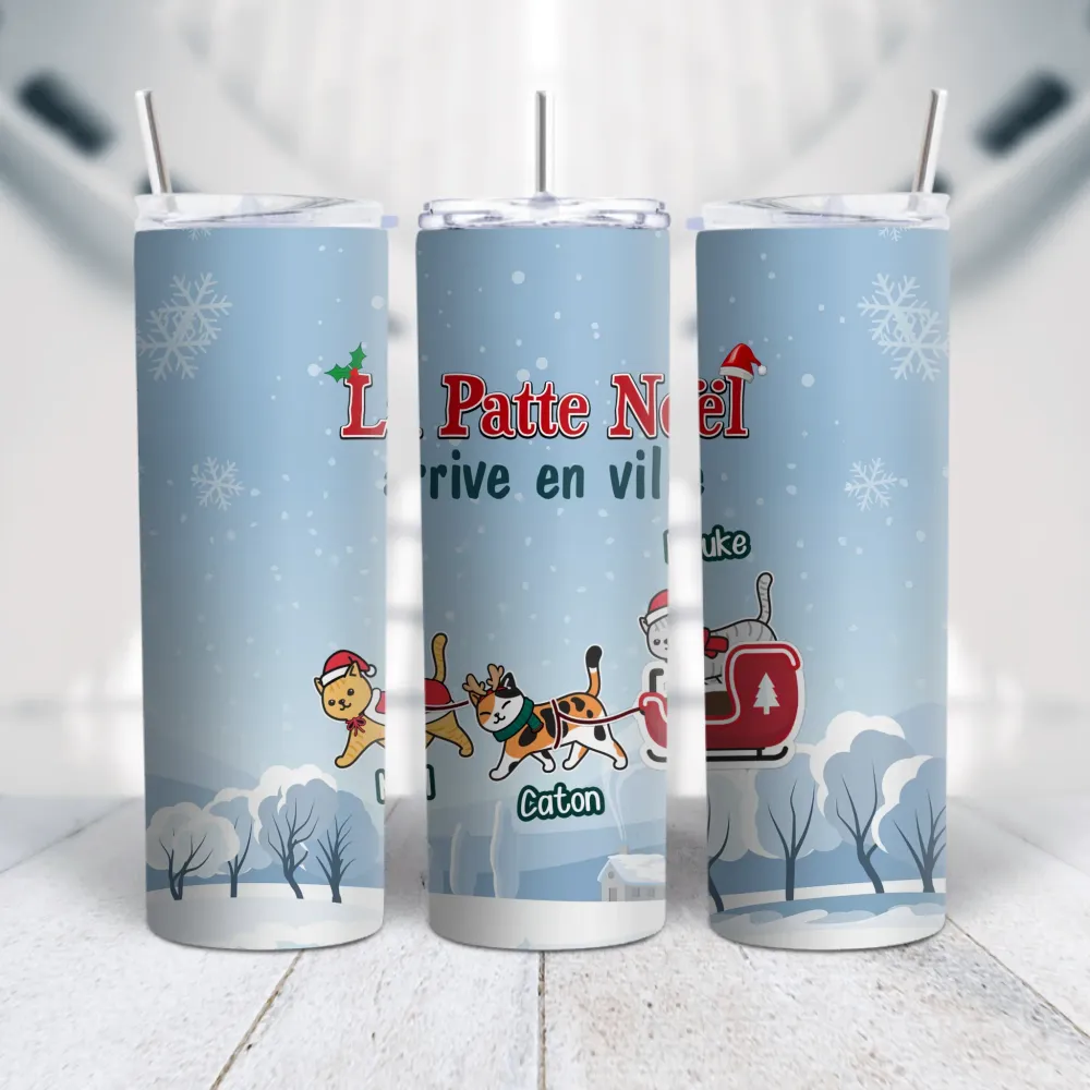 Gobelet chat personnalisée noms, Tumbler cadeau pour Maman Papa chats, jusqu'à 6 chats, La Patte Noël arrive en ville merc...