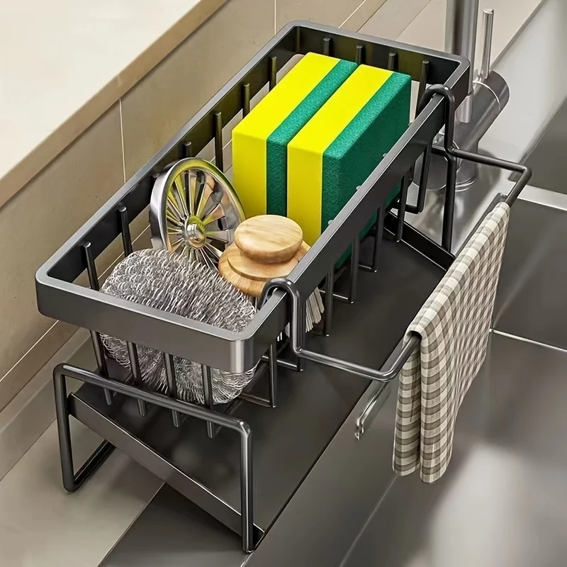 1 Étagère pour Évier de Cuisine, Porte-Savonnettes, Râtelier à Éponge pour Robinet, Organisateur pour Éviers, Savon, Bross...