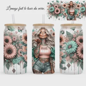 🥤 Verre givré sublimé – fille tournesols rose