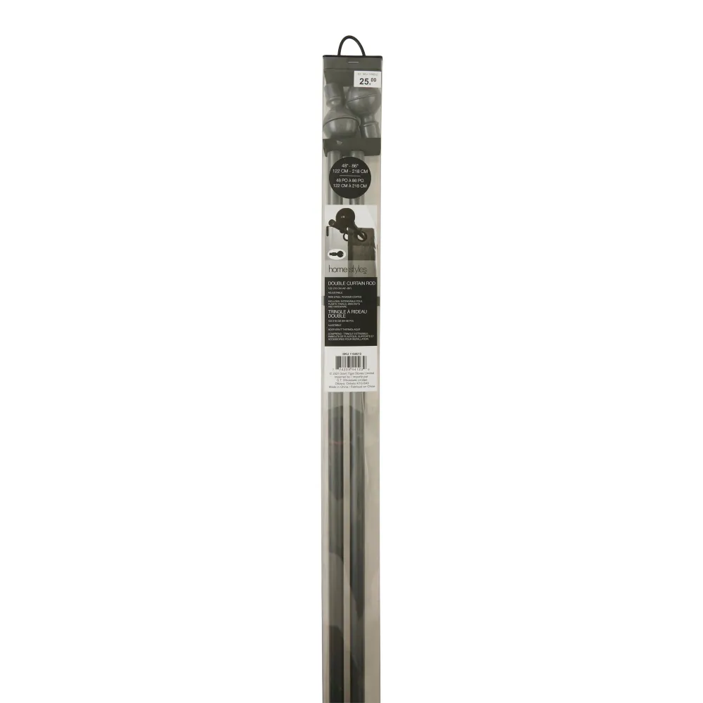 Tringle à rideaux réglable HomeStyles, 48 po à 86 po - gris