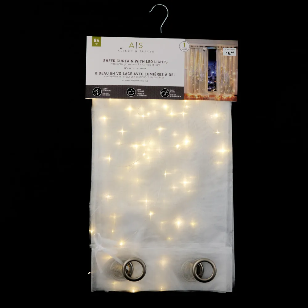 Rideau diaphane avec guirlande lumineuse à DEL, 52 po x 84 po Giant Tiger