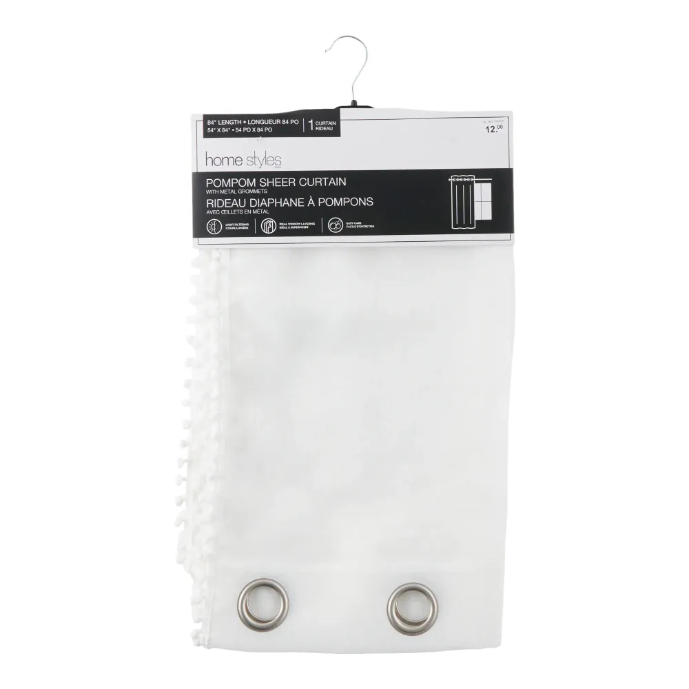 Voilage à franges avec pompon HomeStyles – 54 po x 84 po