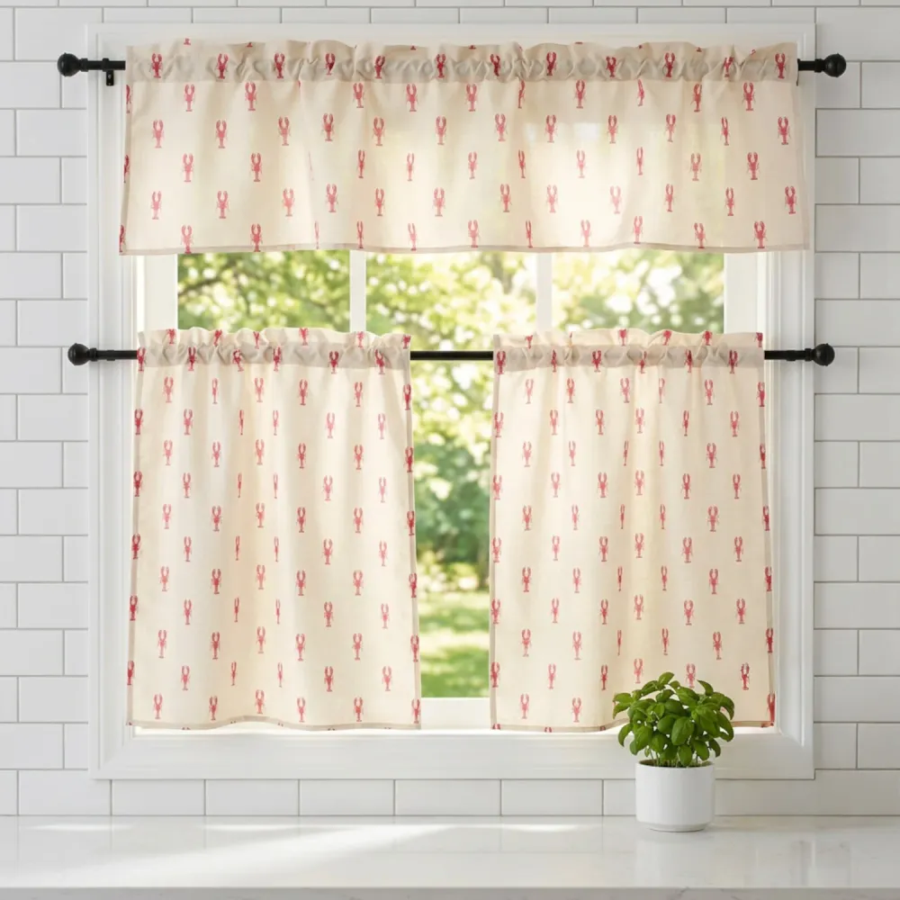 Ensemble de cantonnière et de rideaux de cuisine imprimés d’aspect lin HomeStyles, 3 pièces
