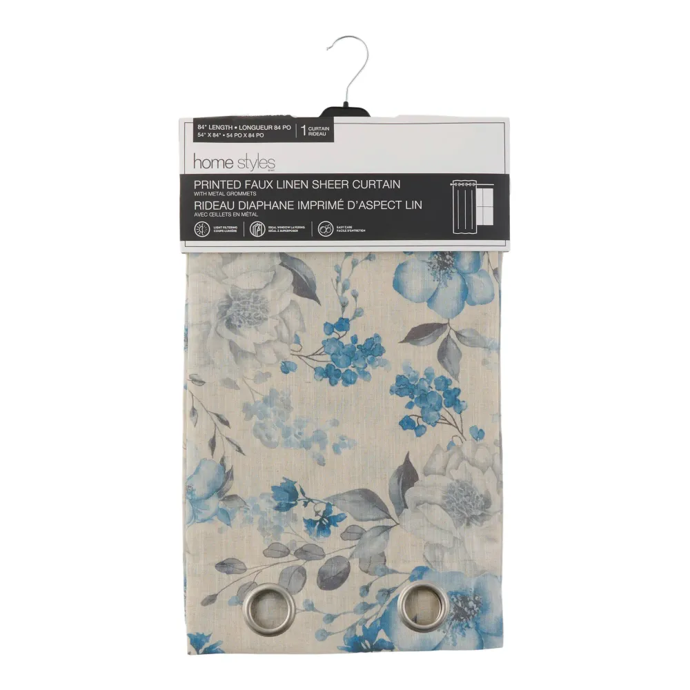 Rideau diaphane d’aspect lin imprimé avec œillets HomeStyles, 54 po x 84 po