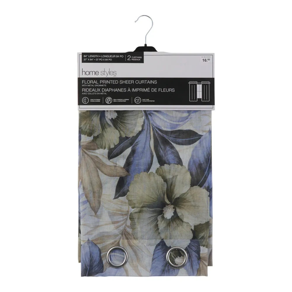 Rideau floral HomeStyles, ensemble de 2, 84 po