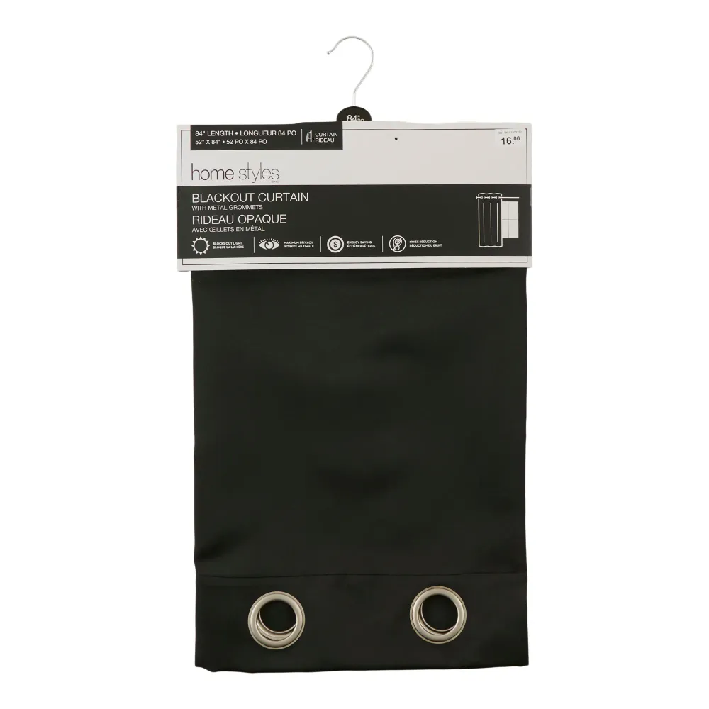 Rideau opaque HomeStyles, noir, 52 po x 84 po