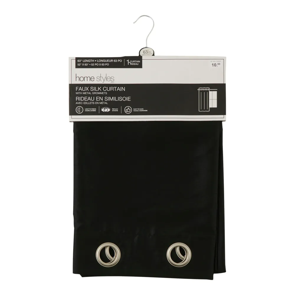Rideau en similisoie HomeStyles, noir, 52 po x 63 po