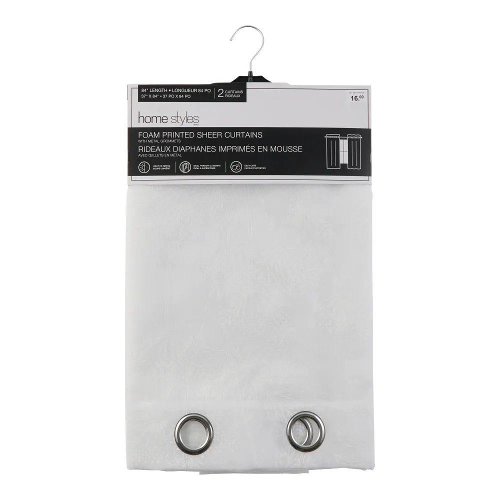 Rideaux diaphanes imprimés avec œillets HomeStyles, emb. de 2, 37 po x 84 po