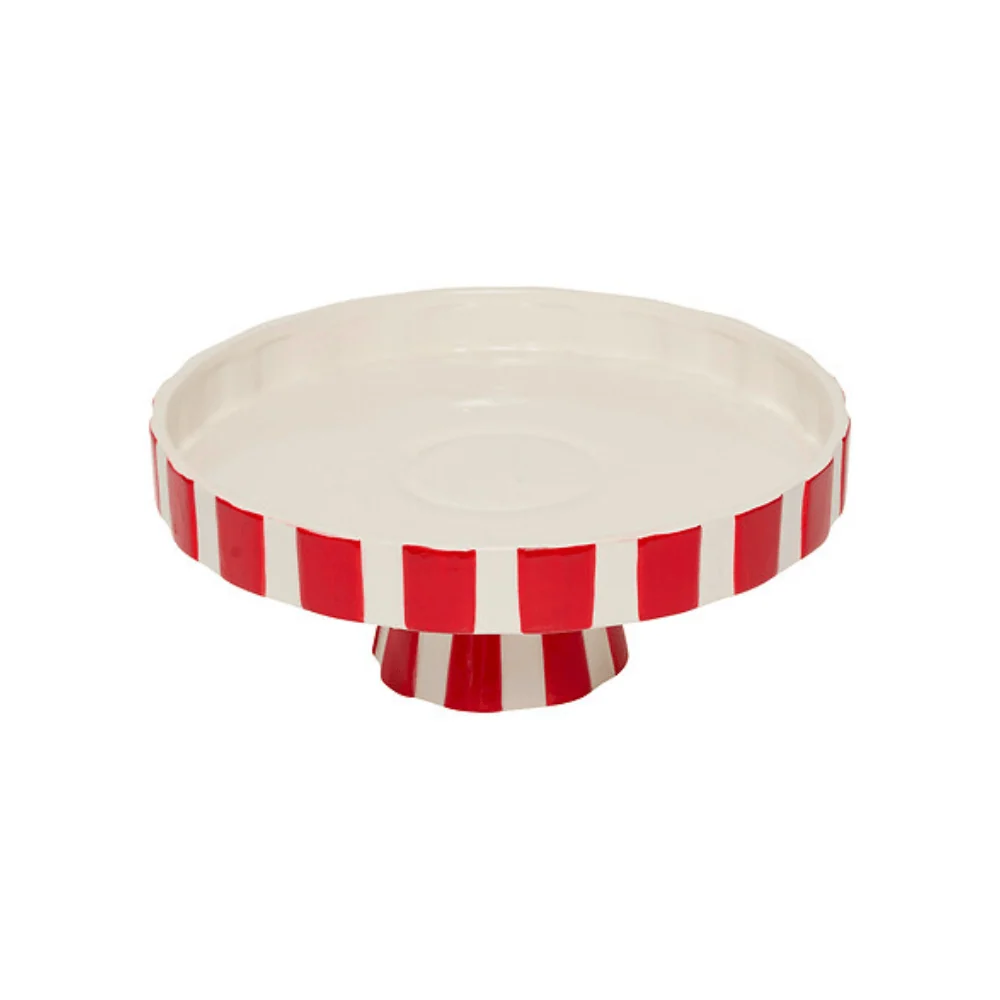 Certifié Alimentaire Plat à Gâteau Céramique Rouge-Blanc – Déco Festive