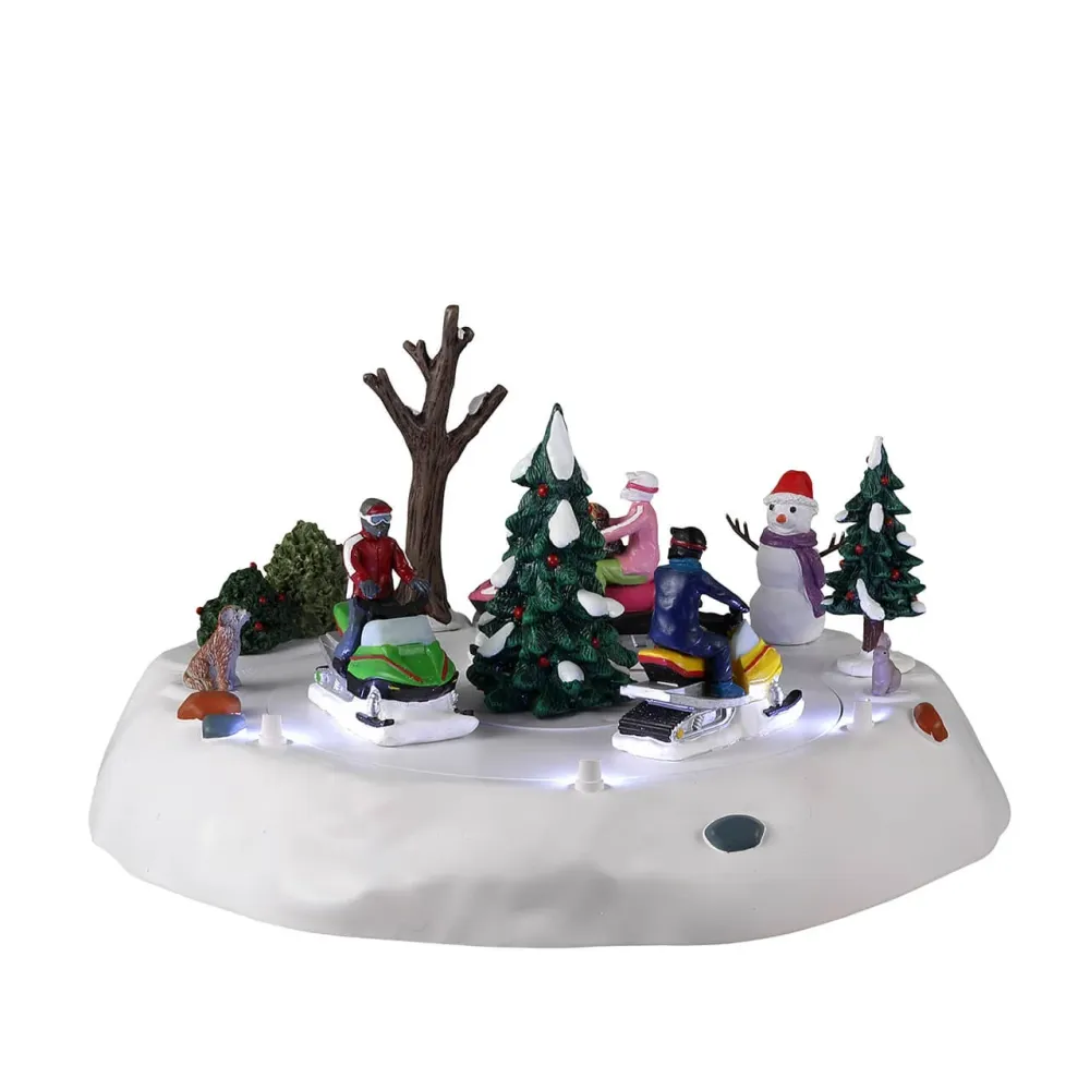 Amusement de motoneige, scène de village de Noël en résine