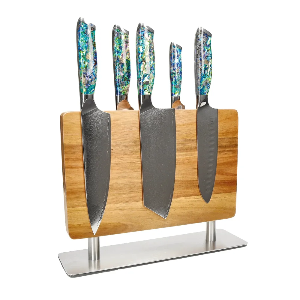 Couteaux Shinrai - Coffret de 5 couteaux en nacre + bloc à couteaux perforateur Shinrai Knives