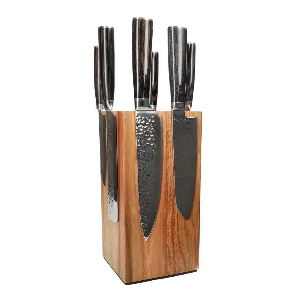 Couteaux Shinrai - Ensemble de 6 couteaux en acier inoxydable martelé + bloc à couteaux rotatif Shinrai Knives
