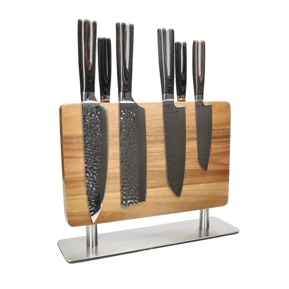 Couteaux Shinrai - Ensemble de 6 couteaux en acier inoxydable martelé + bloc à couteaux Shinrai Knives
