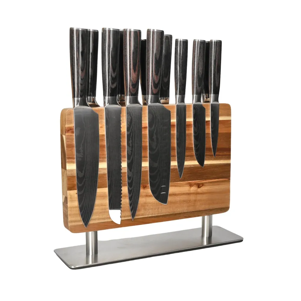 Couteaux Shinrai - Ensemble de 14 couteaux imprimés Damas - Collection Master XL + Bloc Shinrai Knives