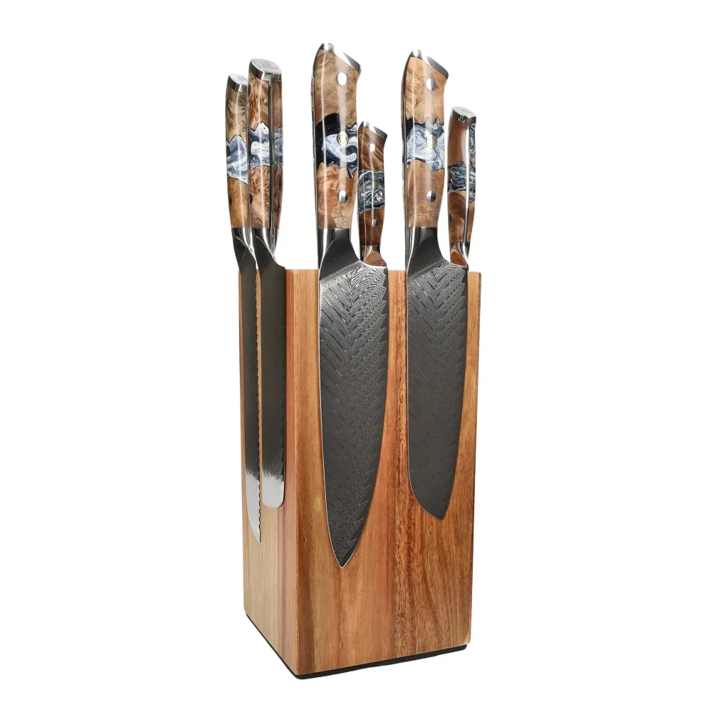 Shinrai Knives - Ensemble de 6 couteaux Eclipse + bloc à couteaux rotatif