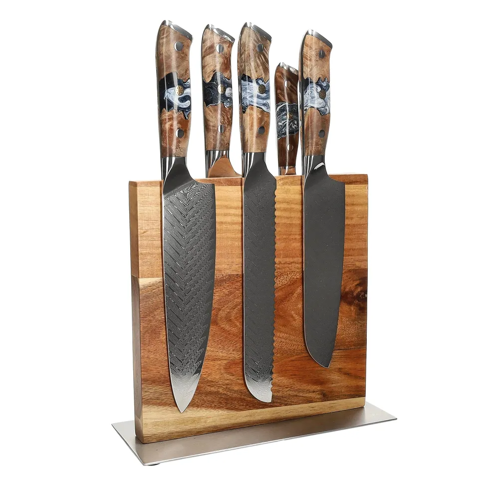 Shinrai Knives - Ensemble de 6 couteaux Eclipse + bloc à couteaux double face Cito