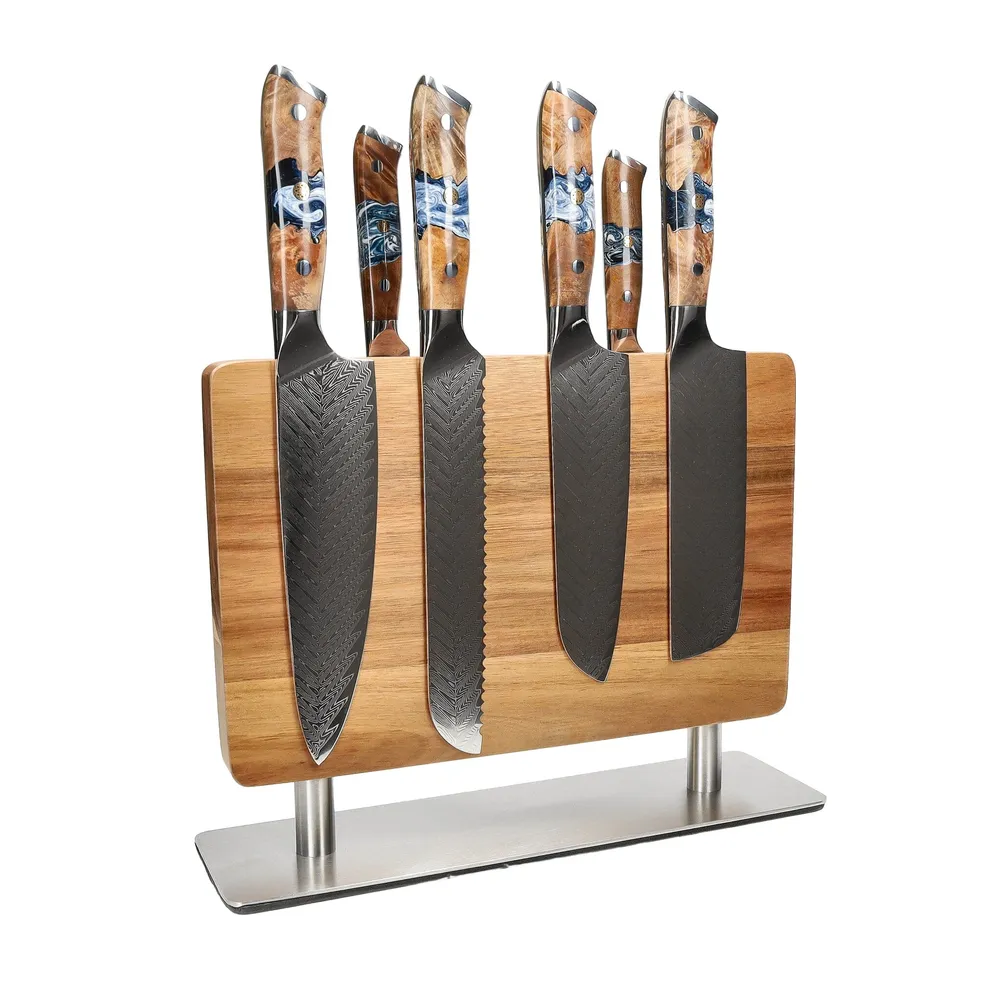 Shinrai Knives - Ensemble de 6 couteaux Eclipse + bloc à couteaux perforateur