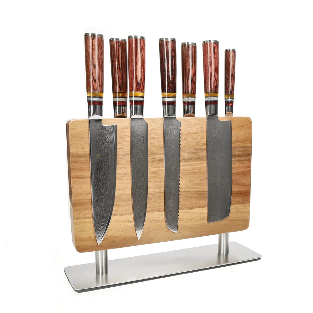 Shinrai Knives - Ensemble de 7 couteaux Micarta Jewels + bloc à couteaux perforateur