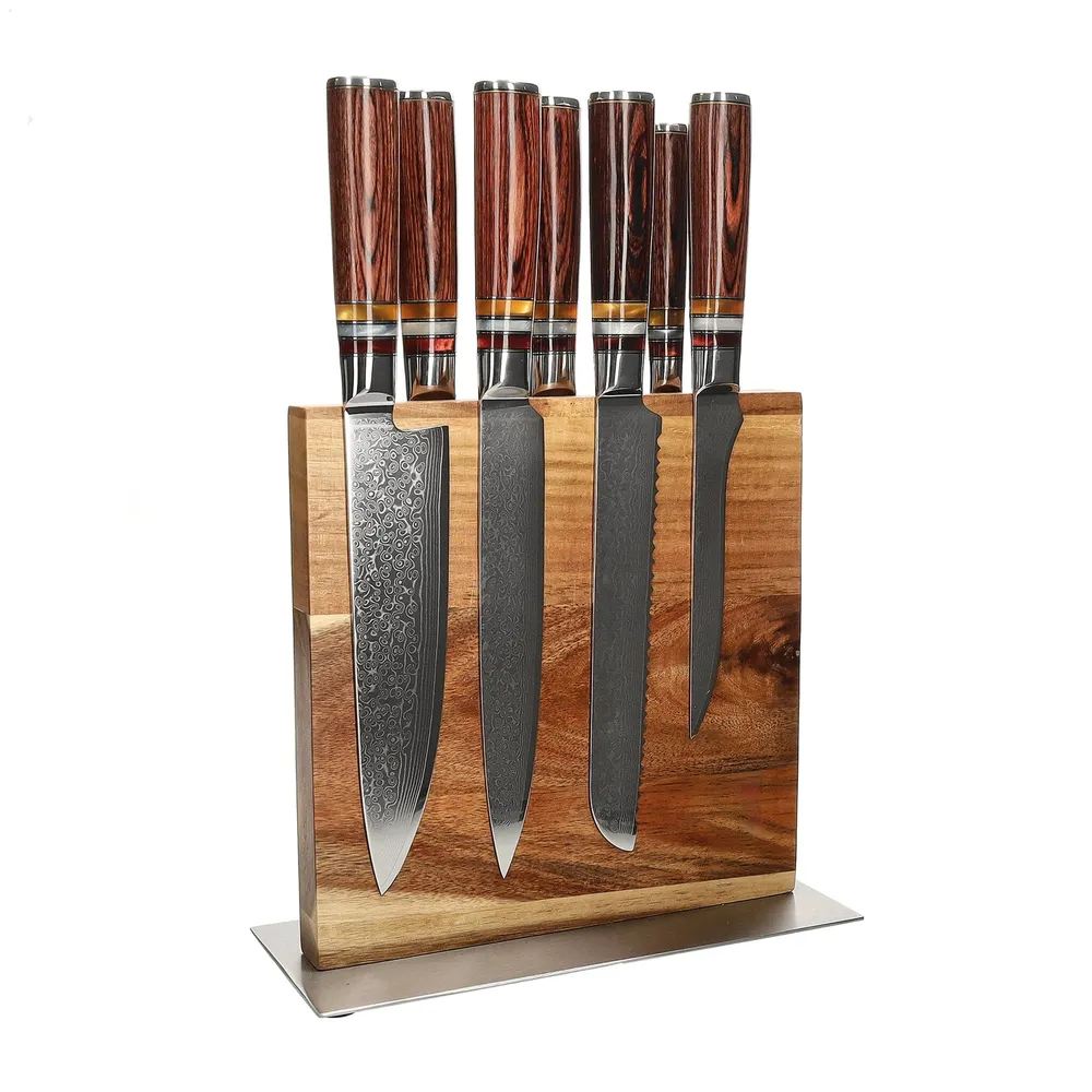 Shinrai Knives - Ensemble de 7 couteaux Micarta Jewels + Bloc à couteaux double face Cito