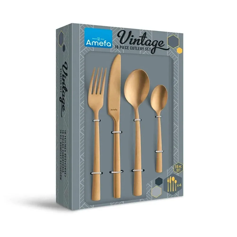 Amefa - Ménagère 16 pièces Manille Stonewash - Or