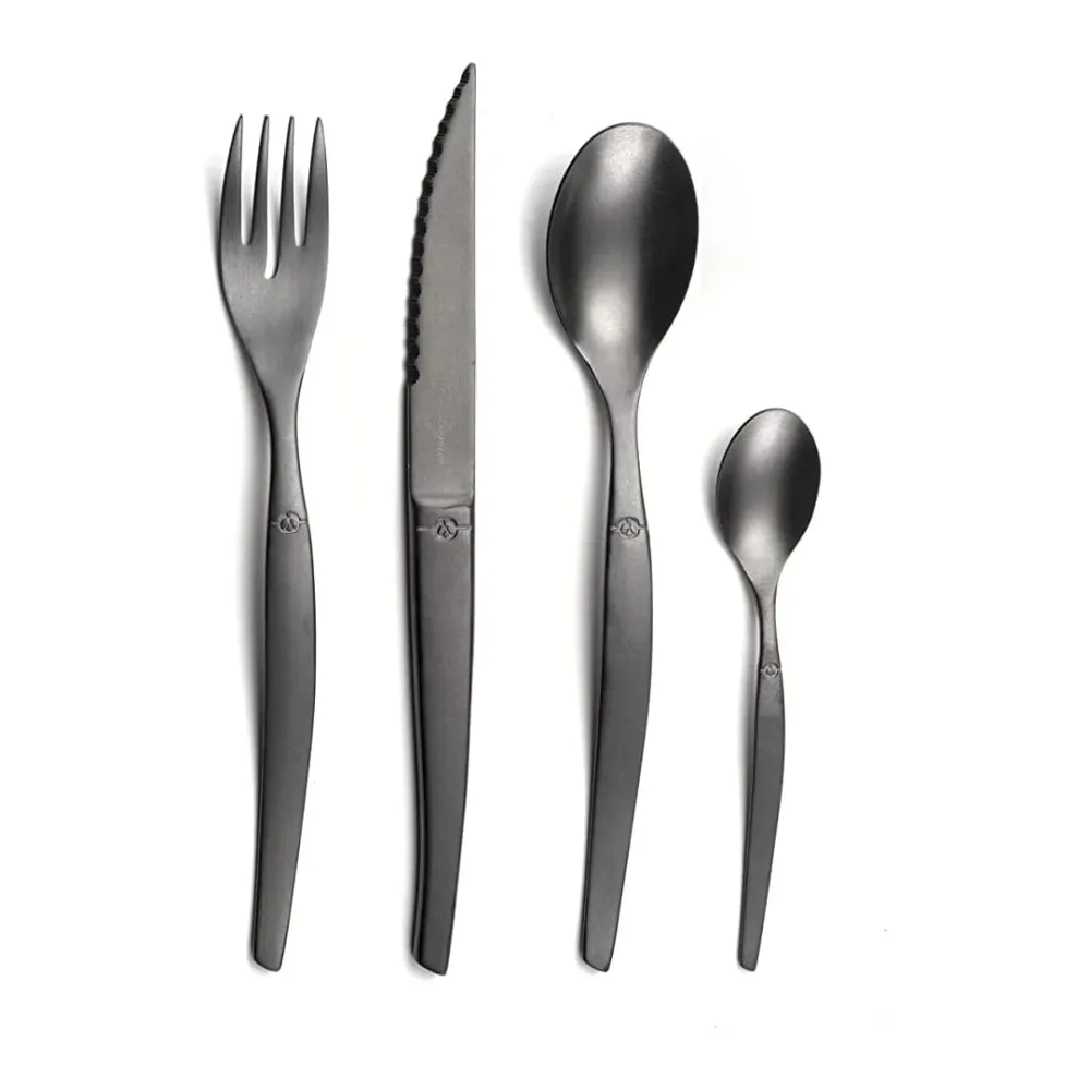 Lou Laguiole - Ménagère Jet 16 pièces - Stonewash Noir