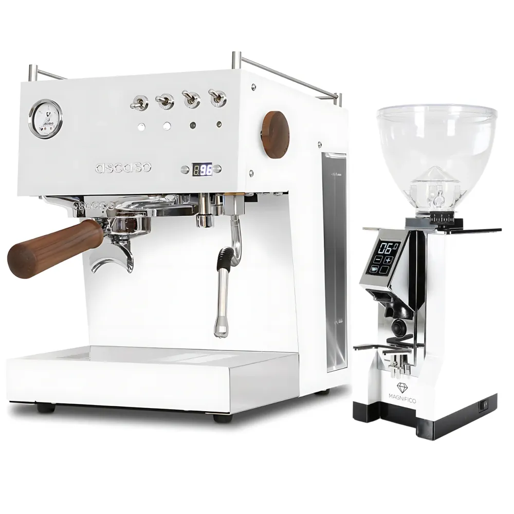 Ascaso Steel Duo PID Blanc & Bois Set avec Eureka Magnifico 16CR blanc