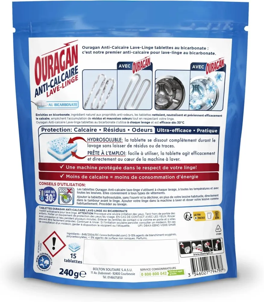 15 tablettes anti calcaire lave linge au bicarbonate Stokomani