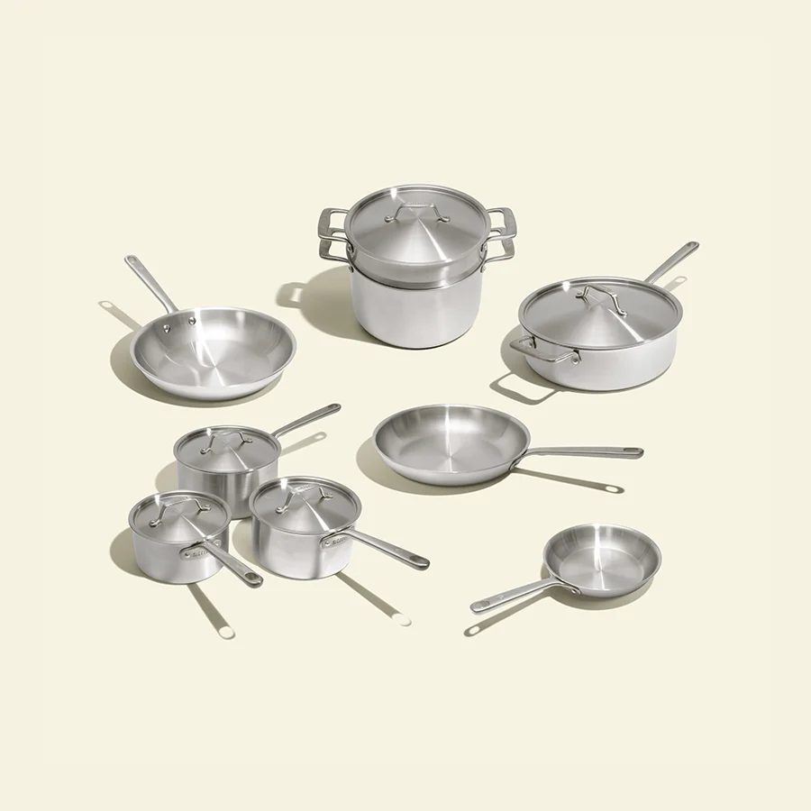Batterie de cuisine en inox, 15 pièces