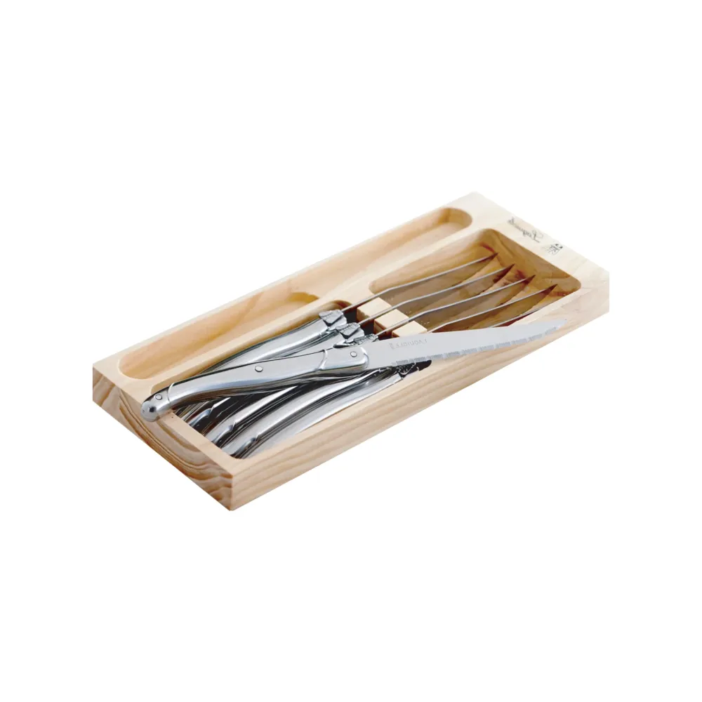Ensemble de couteaux à steak argentés 6 pièces avec coffret en bois Magasins Hart | Hart Stores