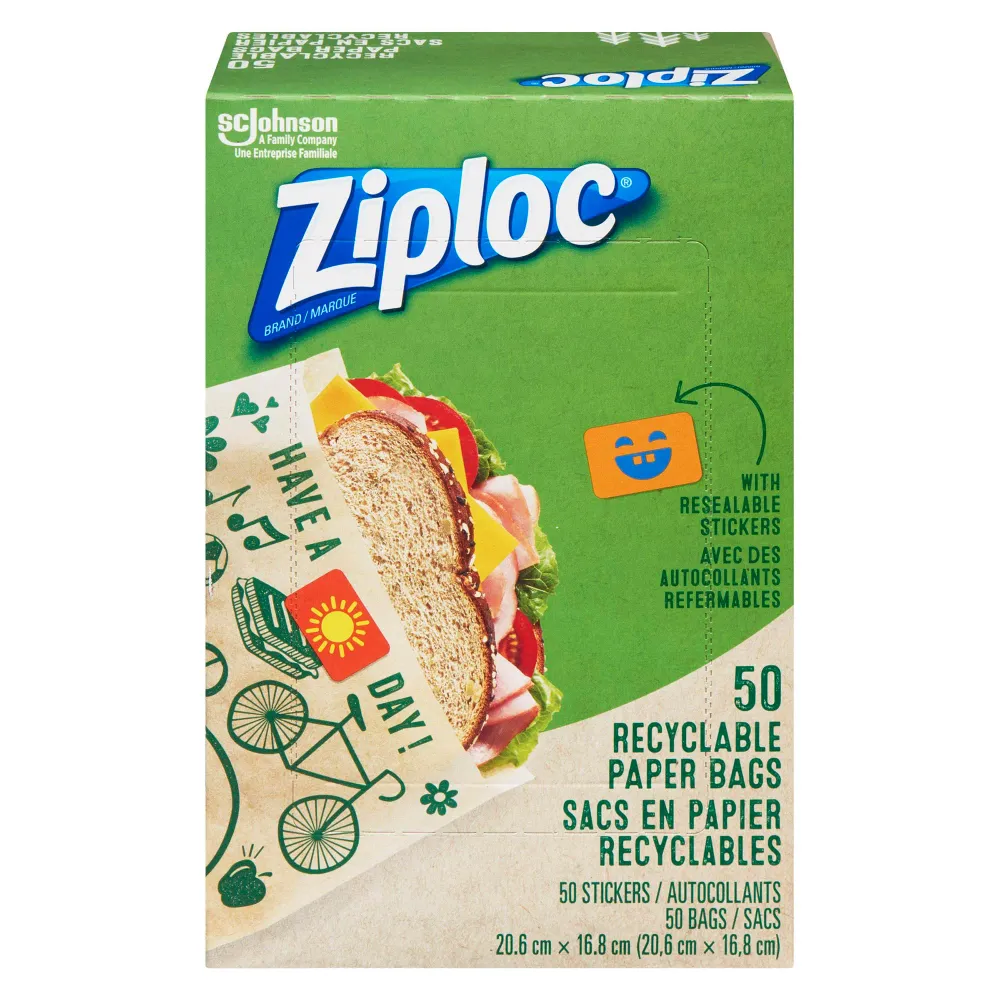 Sacs en papier recyclable Ziploc, emballage de 50