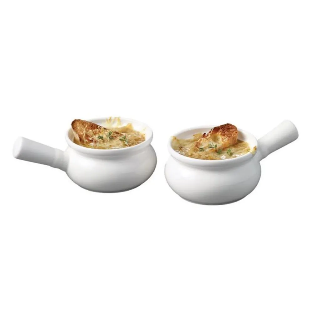 Gourmet - Ensemble de 2 Bols pour Soupe à l'oignon en Porcelaine, Capacité de 300ml, Vont au Four, Blanc