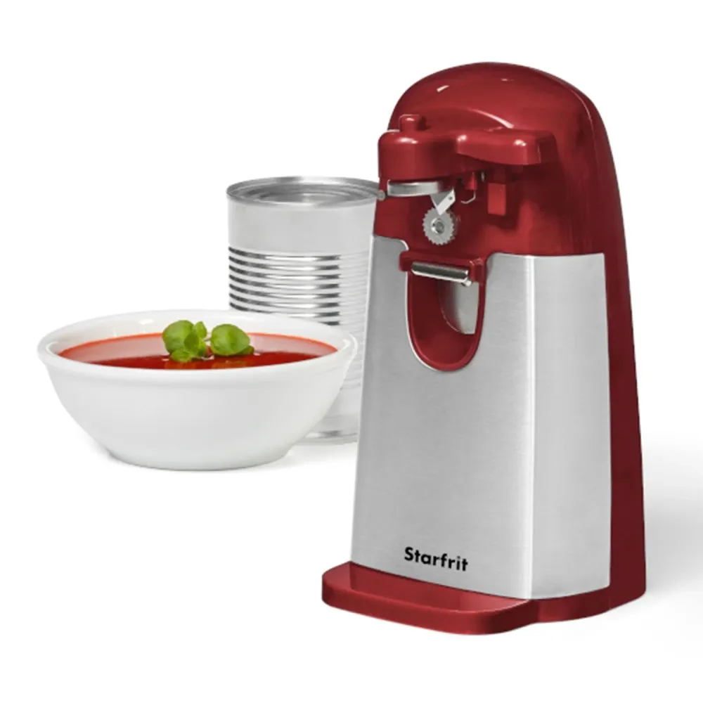 Starfrit - Ouvre-Boite Électrique avec Ouvre-Bouteilles et Affûteur à Couteaux, Rouge