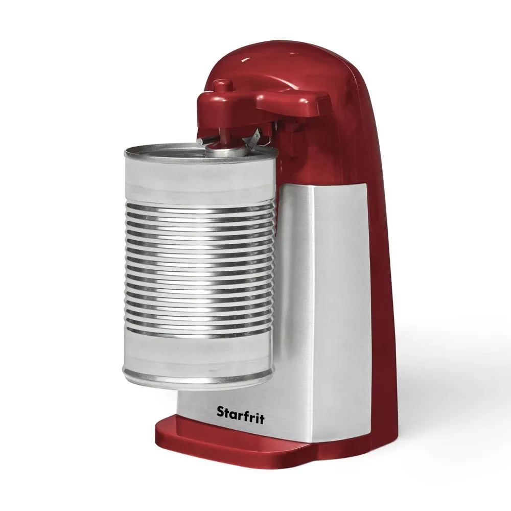Starfrit - Ouvre-Boite Électrique avec Ouvre-Bouteilles et Affûteur à Couteaux, Rouge