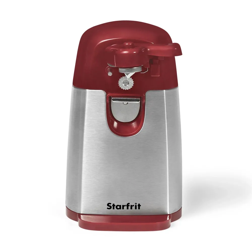 Starfrit - Ouvre-Boite Électrique avec Ouvre-Bouteilles et Affûteur à Couteaux, Rouge