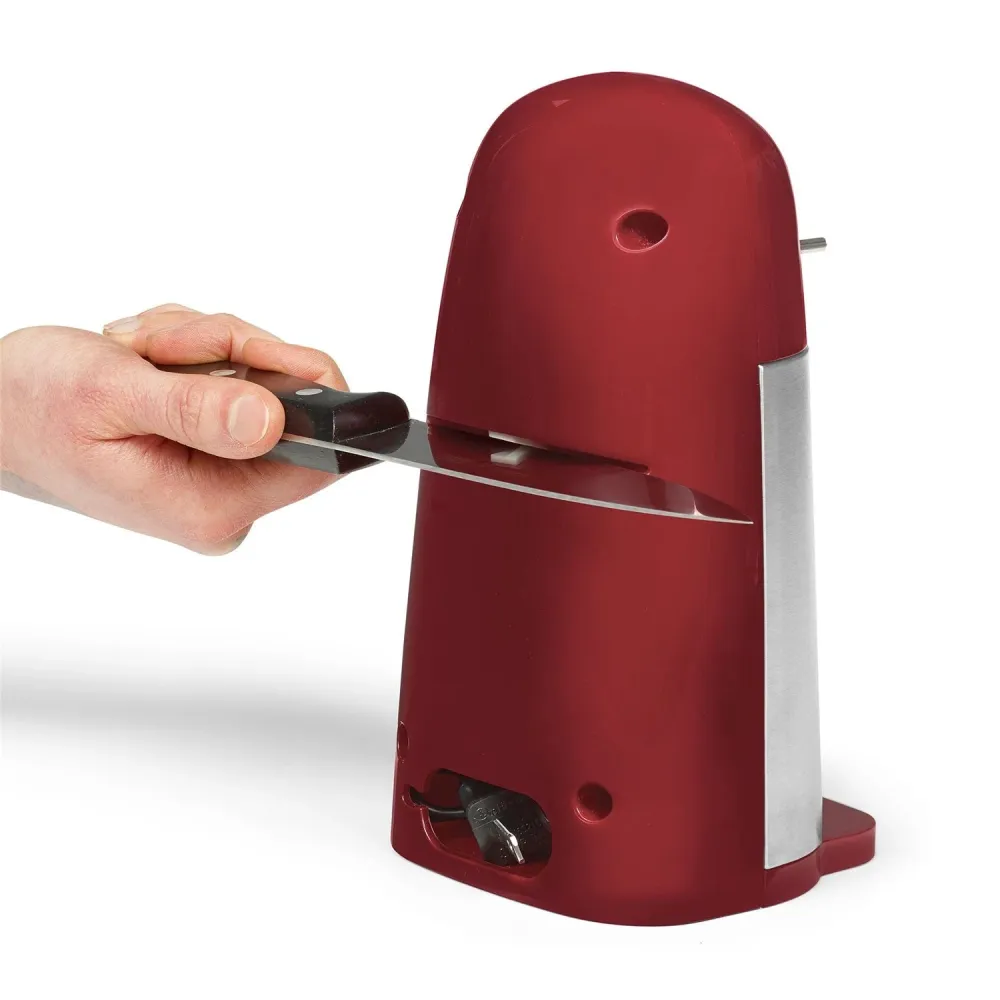 Starfrit - Ouvre-Boite Électrique avec Ouvre-Bouteilles et Affûteur à Couteaux, Rouge